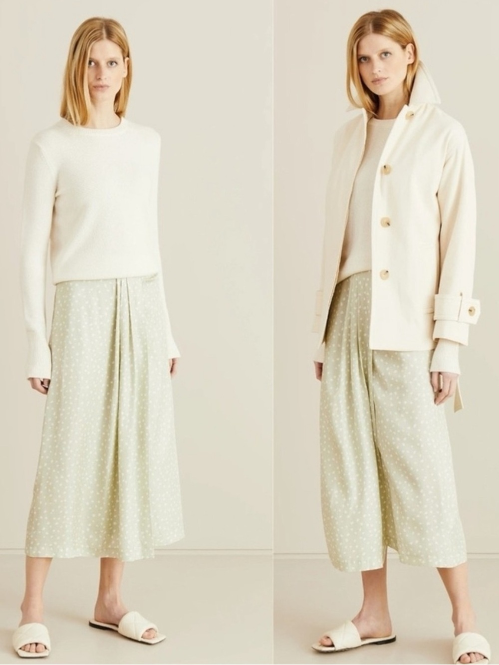 NWT Vince Drape Silk Blend Skirt in Stone Dot Size 0